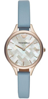 Emporio Armani Aurora Quartz Mother of Pearl White Dial Blue Leather Strap Watch For Women - AR11109 Buy Now By Emporio Armani