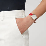 Emporio Armani Kappa Classic Quartz Silver Dial Red Leather Strap Watch For Women - AR11114 Buy Now By Emporio Armani