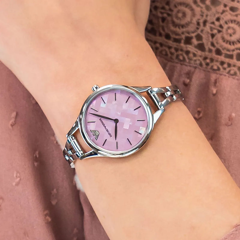 Emporio Armani Aurora Mother Of Pearl Purple Dial Silver Steel Strap Watch For Women - AR11122 Buy Now By Emporio Armani