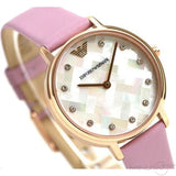 Shop Emporio Armani Kappa Mother Of Pearl White Dial Pink Leather Strap Watch For Women - AR11130 in USA