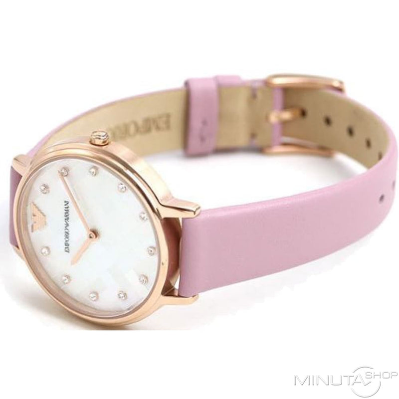 Shop Emporio Armani Kappa Mother Of Pearl White Dial Pink Leather Strap Watch For Women - AR11130 in USA