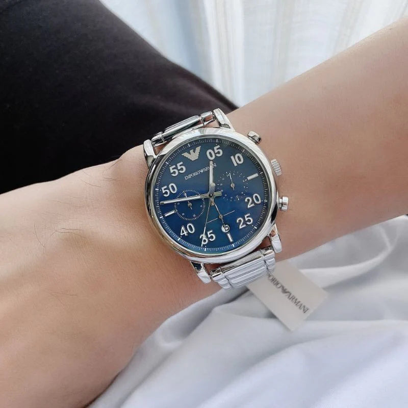 Emporio Armani Luigi Chronograph Blue Dial Silver Steel Strap Watch For Men - AR11132 Buy Now By Emporio Armani