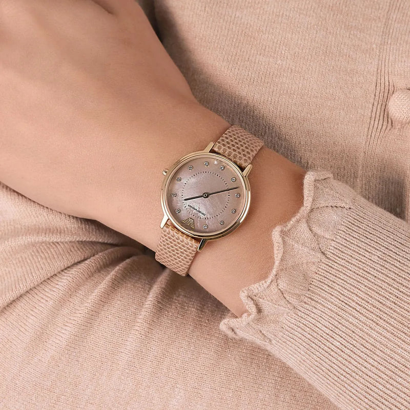 Emporio Armani Kappa Quartz Mother of Pearl Taupe Dial Brown Leather Strap Watch For Men - AR11151 Buy Now By Emporio Armani