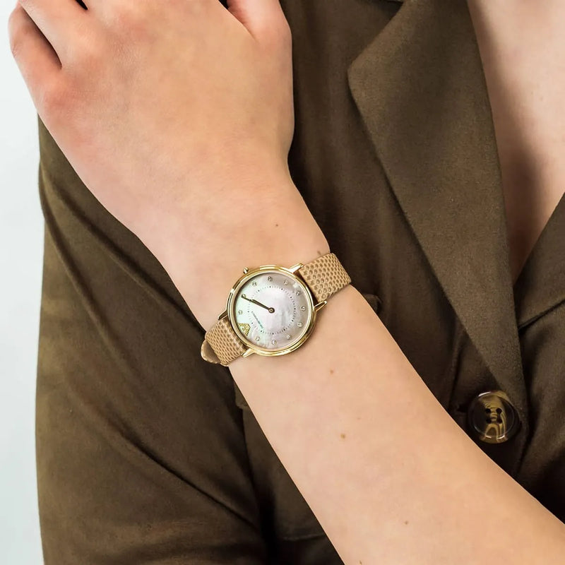 Emporio Armani Kappa Quartz Mother of Pearl Taupe Dial Brown Leather Strap Watch For Men - AR11151 Buy Now By Emporio Armani