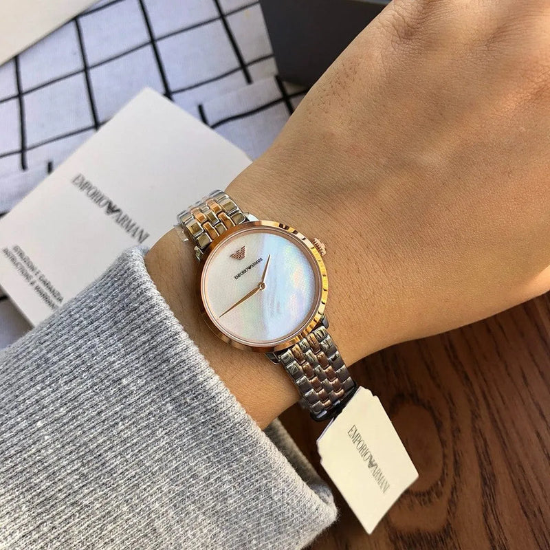 Emporio Armani Modern Slim Analog Mother of Pearl Dial Two Tone Steel Strap Watch For Women - AR11157 Buy Now By Emporio Armani