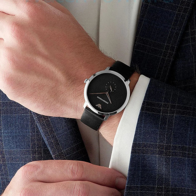 Emporio Armani Modern Slim Quartz Grey Dial Black Leather Strap Watch For Men - AR11162 Buy Now By Emporio Armani