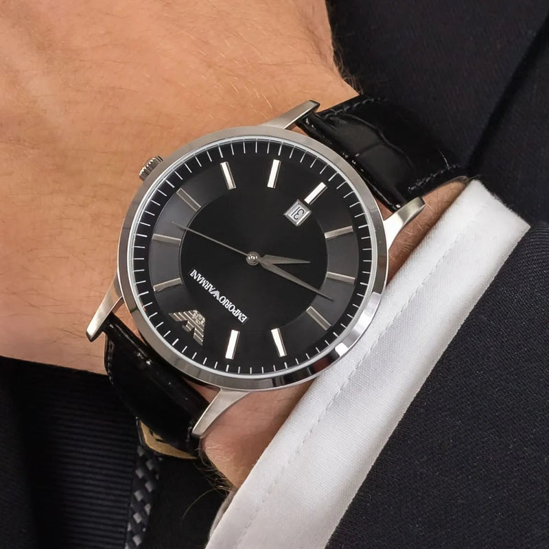 Emporio Armani Renato Analog Black Dial Black Leather Strap Watch For Men - AR11186 Buy Now By Emporio Armani