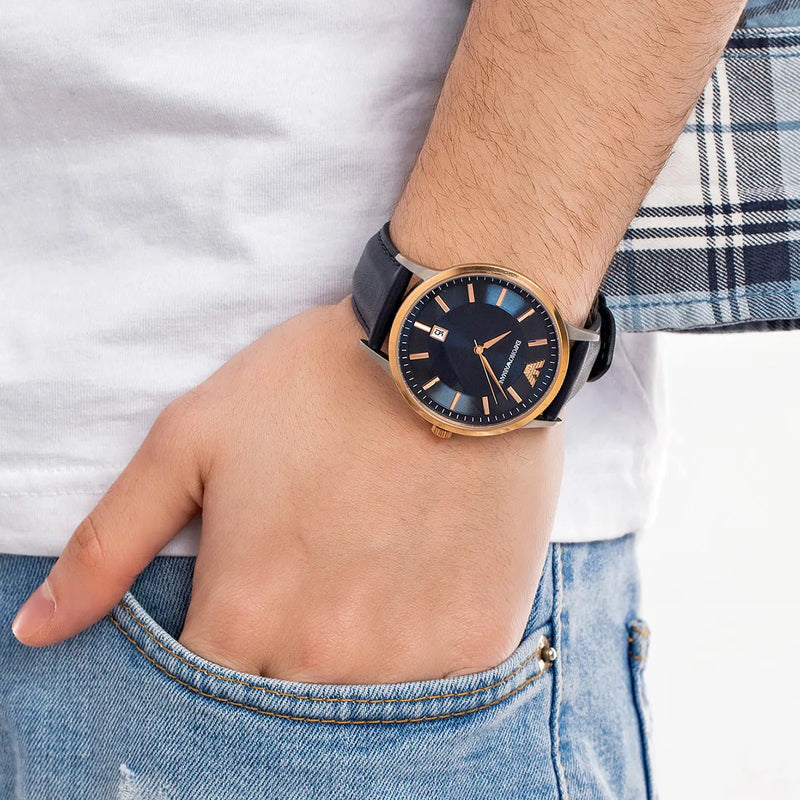 Emporio Armani Renato Analog Blue Dial Blue Leather Strap Watch For Men - AR11188 Buy Now By Emporio Armani
