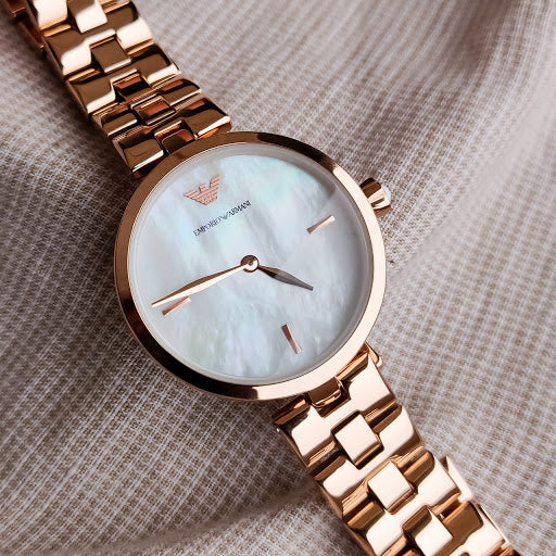 Emporio Armani Arianna Analog Mother of Pearl Dial Rose Gold Steel Strap Watch For Women - AR11196 Buy Now By Emporio Armani