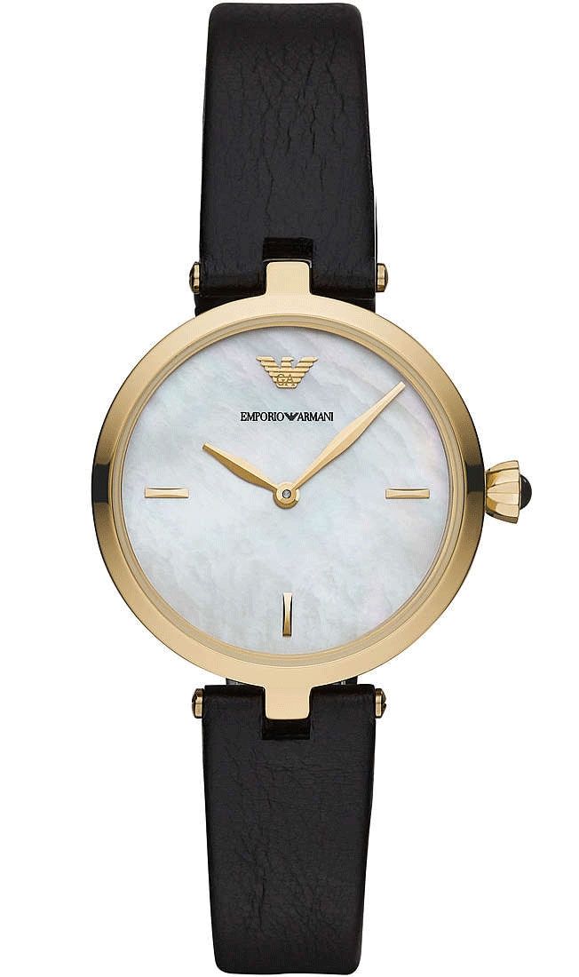 Emporio Armani Arianna Analog Silver Dial Black Leather Strap Watch For Women - AR11200 Buy Now By Emporio Armani
