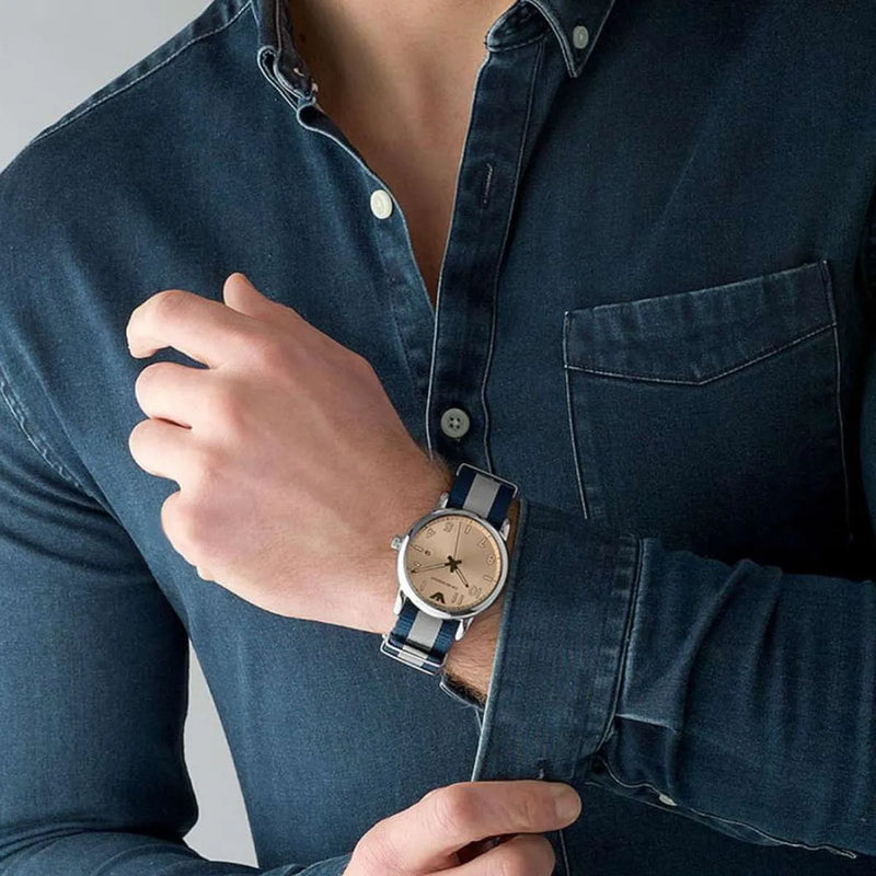 Emporio Armani Luigi Analog Beige Dial Two Tone NATO Strap Watch For Men - AR11212 Buy Now By Emporio Armani