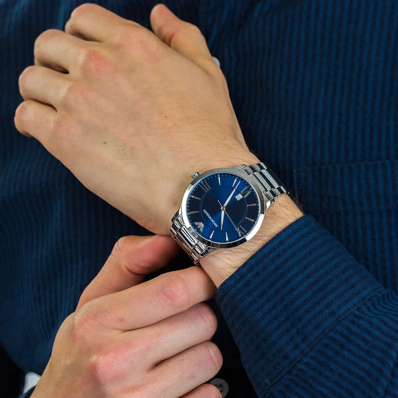 Emporio Armani Giovanni Quartz Blue Dial Silver Steel Strap Watch For Men - AR11227 Buy Now By Emporio Armani