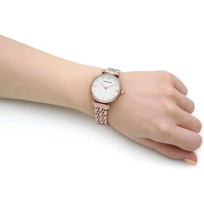 Emporio Armani Gianni T-Bar Quartz White Dial Rose Gold Steel Strap Watch For Women - AR11267 Buy Now By Emporio Armani