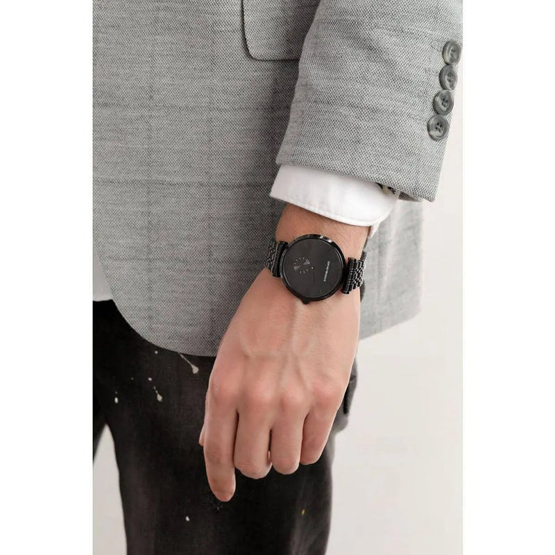 Emporio Armani Gianni T Bar Analog Black Dial Black Steel Strap Watch For Men - AR11299 Buy Now By Emporio Armani