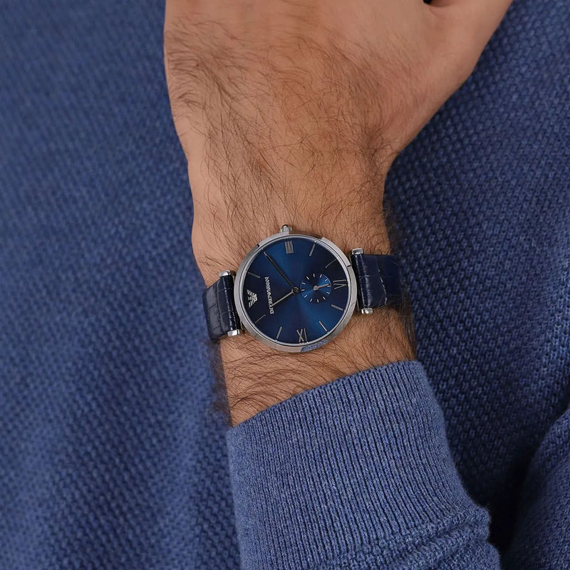 Emporio Armani Gianni T Bar Quartz Blue Dial Blue Leather Strap Watch For Men - AR11300 Buy Now By Emporio Armani