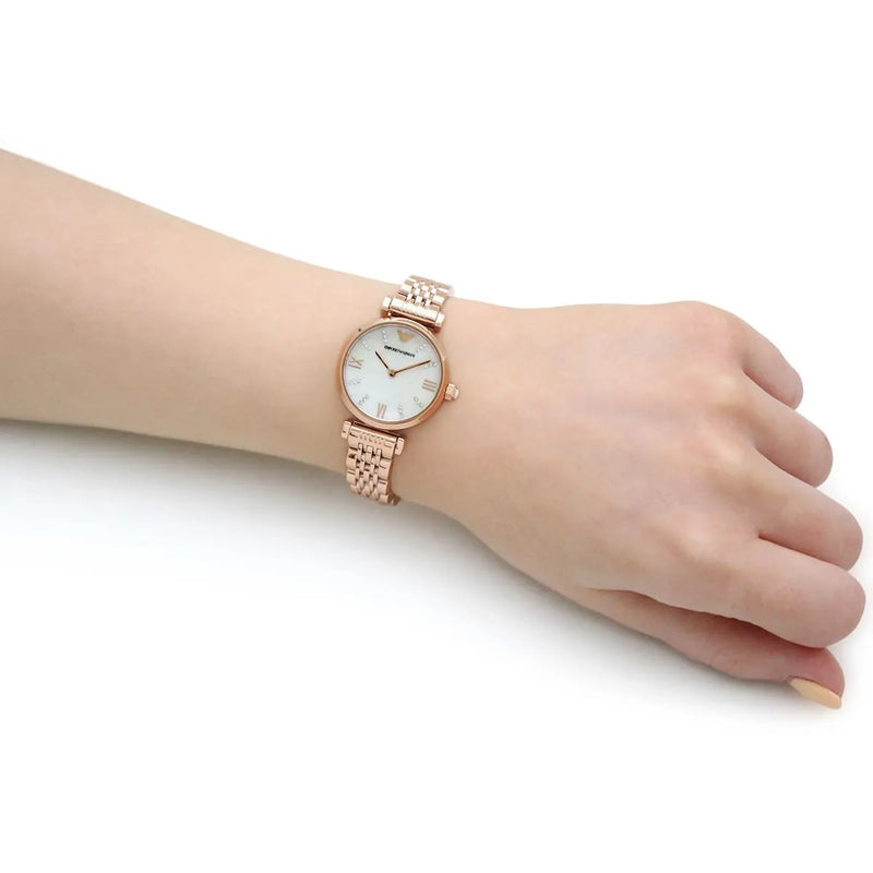 Emporio Armani Gianni T-Bar Mother of Pearl Dial Rose Gold Steel Strap Watch For Women - AR11316 Buy Now By Emporio Armani