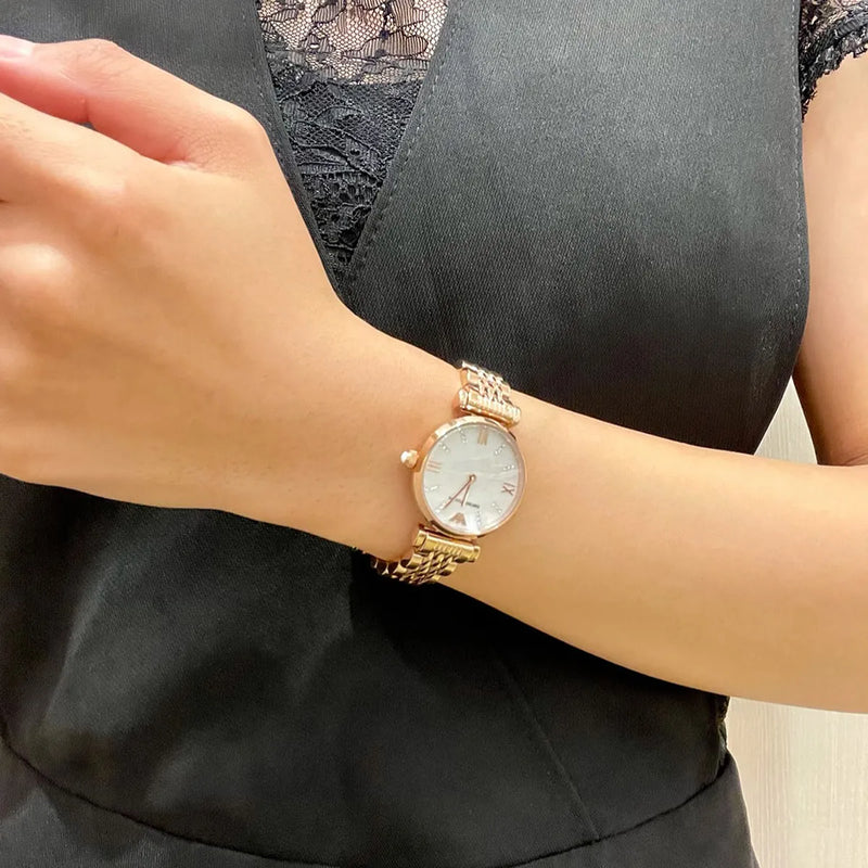 Emporio Armani Gianni T-Bar Mother of Pearl Dial Rose Gold Steel Strap Watch For Women - AR11316 Buy Now By Emporio Armani