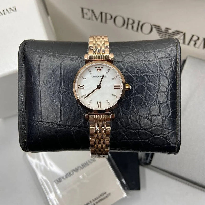Emporio Armani Gianni T-Bar Mother of Pearl Dial Rose Gold Steel Strap Watch For Women - AR11316 Buy Now By Emporio Armani