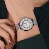 Emporio Armani Gianni T-Bar Quartz Mother of Pearl Dial Silver Mesh Bracelet Watch For Women - AR11319 Buy Now By Emporio Armani