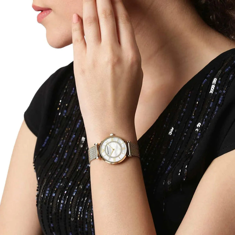 Emporio Armani Gianni T Bar Mother of Pearl Dial Gold Mesh Bracelet Watch For Women - AR11321 Buy Now By Emporio Armani