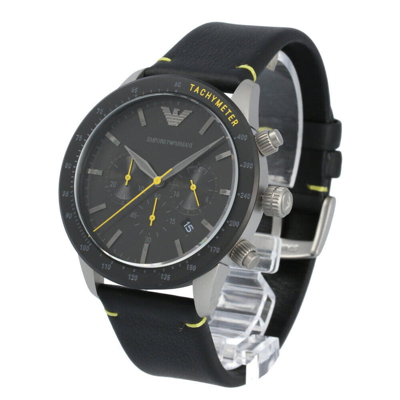 Emporio Armani Mario Chronograph Black Dial Black Leather Strap Watch For Men - AR11325 Buy Now By Emporio Armani