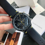 Emporio Armani Mario Chronograph Black Dial Black Leather Strap Watch For Men - AR11325 Buy Now By Emporio Armani