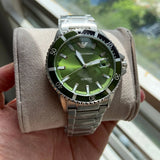 Emporio Armani Three Hand Green Dial Silver Steel Strap Watch For Men - AR11338 Buy Now By Emporio Armani
