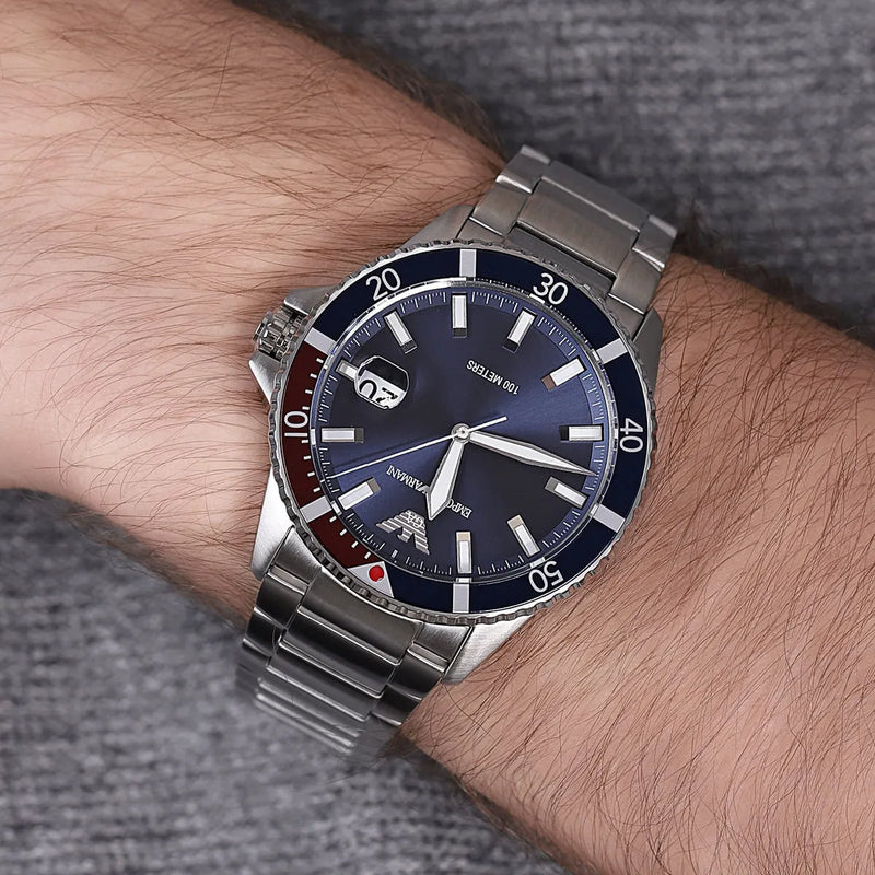 Emporio Armani Diver Quartz Blue Dial Silver Steel Strap Watch For Men - AR11339 Buy Now By Emporio Armani