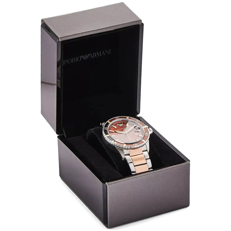 Emporio Armani Diver Quartz Brown Dial Two Tone Steel Strap Watch For Men - AR11340 Buy Now By Emporio Armani