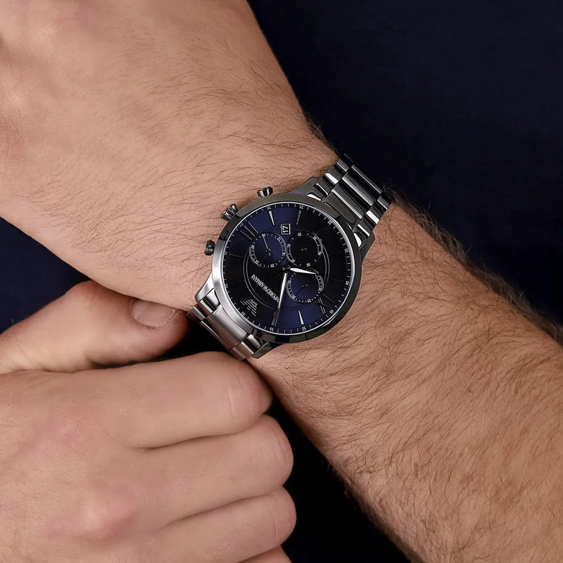 Emporio Armani Giovanni Chronograph Blue Dial Grey Steel Strap Watch For Men - AR11348 Buy Now By Emporio Armani