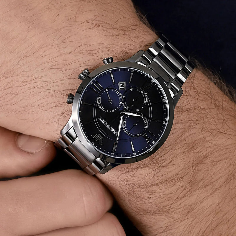 Emporio Armani Giovanni Chronograph Blue Dial Grey Steel Strap Watch For Men - AR11348 Buy Now By Emporio Armani