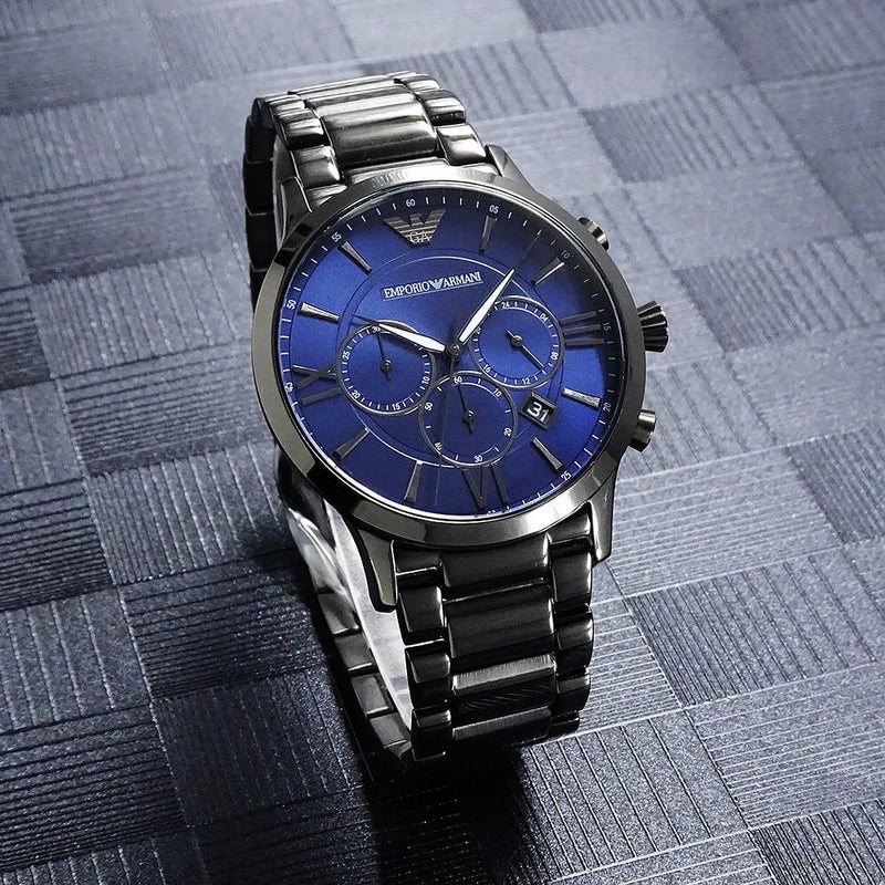 Emporio Armani Giovanni Chronograph Blue Dial Grey Steel Strap Watch For Men - AR11348 Buy Now By Emporio Armani