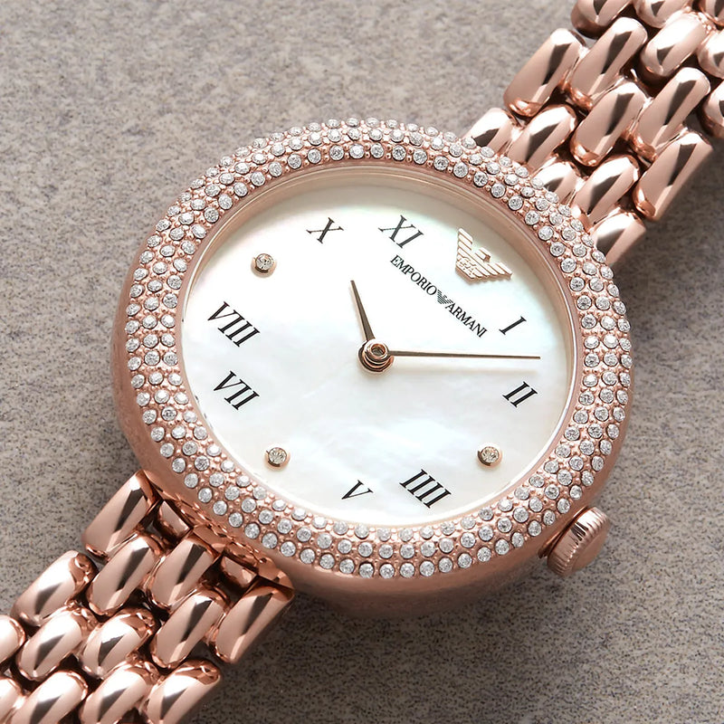 Emporio Armani Rosa Quartz Mother of Pearl White Dial Rose Gold Steel Strap Watch For Women - AR11355 Buy Now By Emporio Armani
