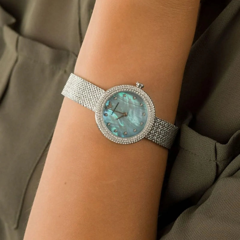 Emporio Armani Rosa Diamonds Mother of Pearl Blue Dial Silver Mesh Bracelet Watch For Women - AR11380 Buy Now By Emporio Armani