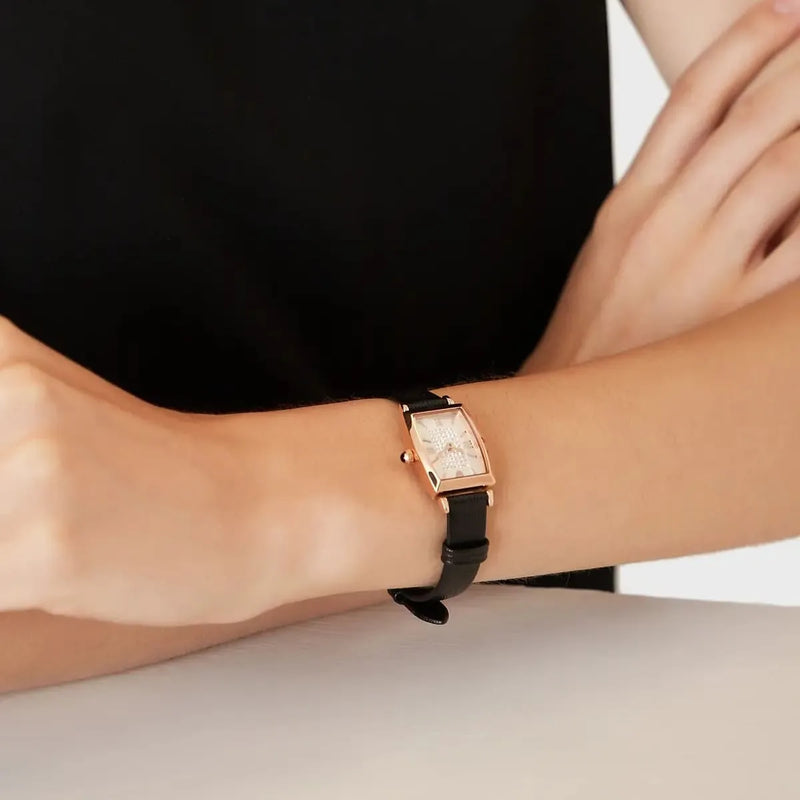 Emporio Armani Gianni T Bar Quartz White Dial Black Leather Strap Watch For Women - AR11408 Buy Now By Emporio Armani