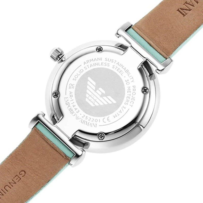 Emporio Armani Gianni T Bar Analog Crystals Silver Dial Blue Leather Strap Watch For Women - AR11443 Buy Now By Emporio Armani