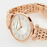 Emporio Armani Gianni T-Bar Crystals Silver Dial Rose Gold Steel Strap Watch For Women - AR11446 Buy Now By Emporio Armani