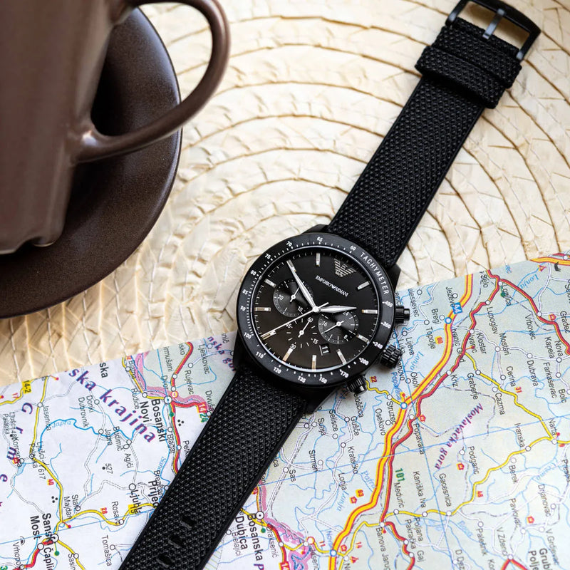 Emporio Armani Mario Chronograph Quartz Black Dial Black Nylon Strap Watch For Men - AR11453 Buy Now By Emporio Armani