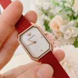 Emporio Armani Gianni T Bar Two-Hand Mother of Pearl Dial Red Leather Strap Watch For Women - AR11467 Buy Now By Emporio Armani