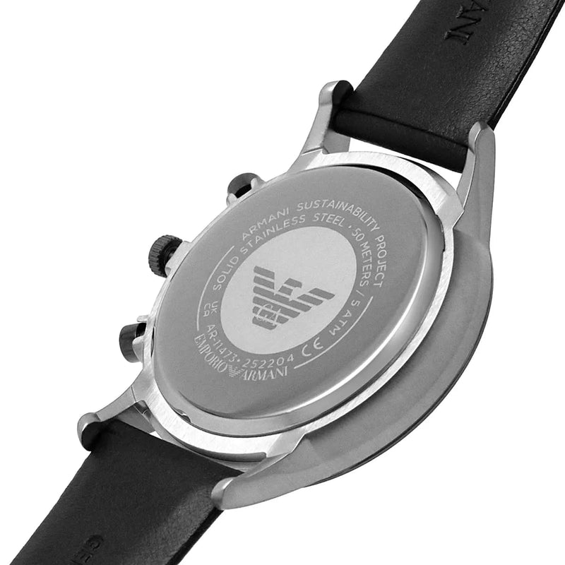 Emporio Armani Renato Chronograph Silver Dial Black Leather Strap Watch for Men - AR11473 Buy Now By Emporio Armani