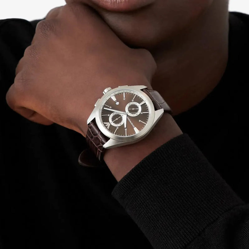 Emporio Armani Claudio Chronograph Brown Dial Brown Leather Strap Watch For Men - AR11482 Buy Now By Emporio Armani