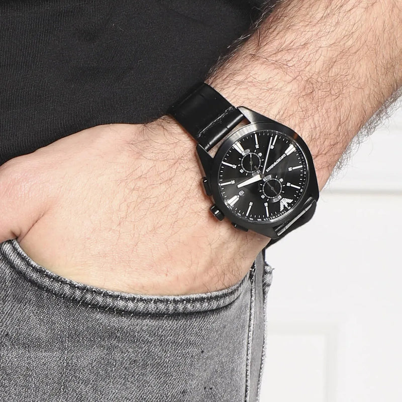 Emporio Armani Claudio Chronograph Black Dial Black Leather Strap Watch For Men - AR11483 Buy Now By Emporio Armani