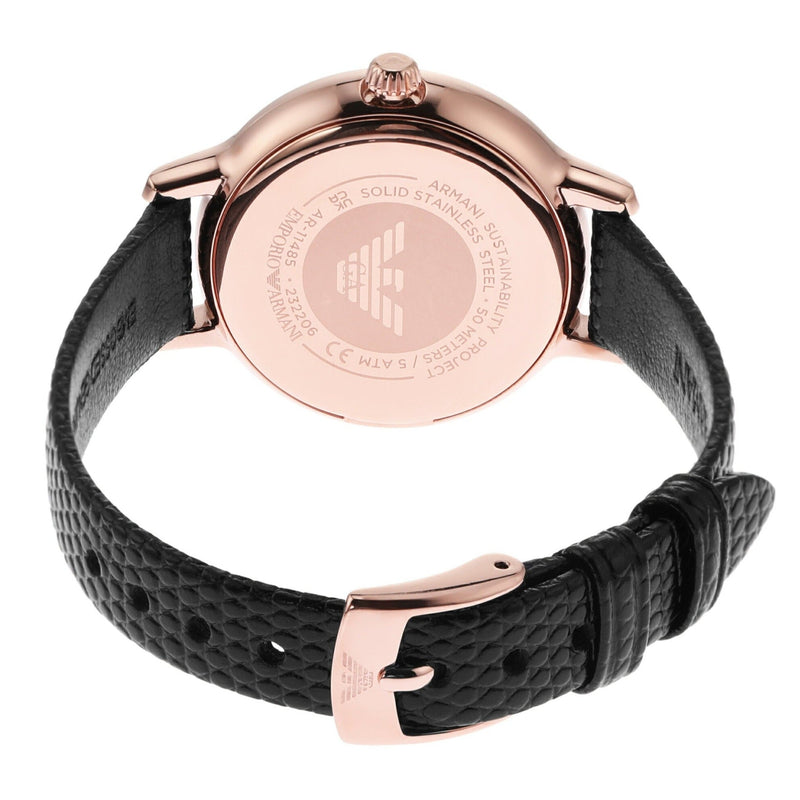 Emporio Armani Cleo Three-Hand Mother of Pearl Dial Black Leather Strap Watch For Women - AR11485 Buy Now By Emporio Armani
