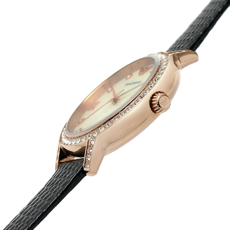Emporio Armani Cleo Three-Hand Mother of Pearl Dial Black Leather Strap Watch For Women - AR11485 Buy Now By Emporio Armani