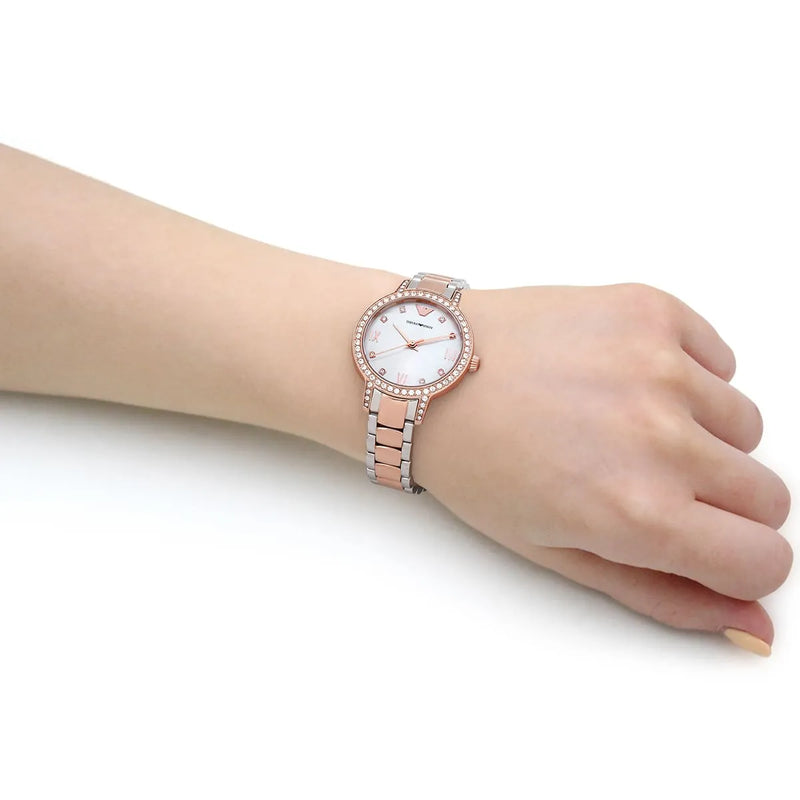 Emporio Armani Cleo Mother of Pearl Dial Two Tone Steel Strap Watch For Women - AR11499 Buy Now By Emporio Armani