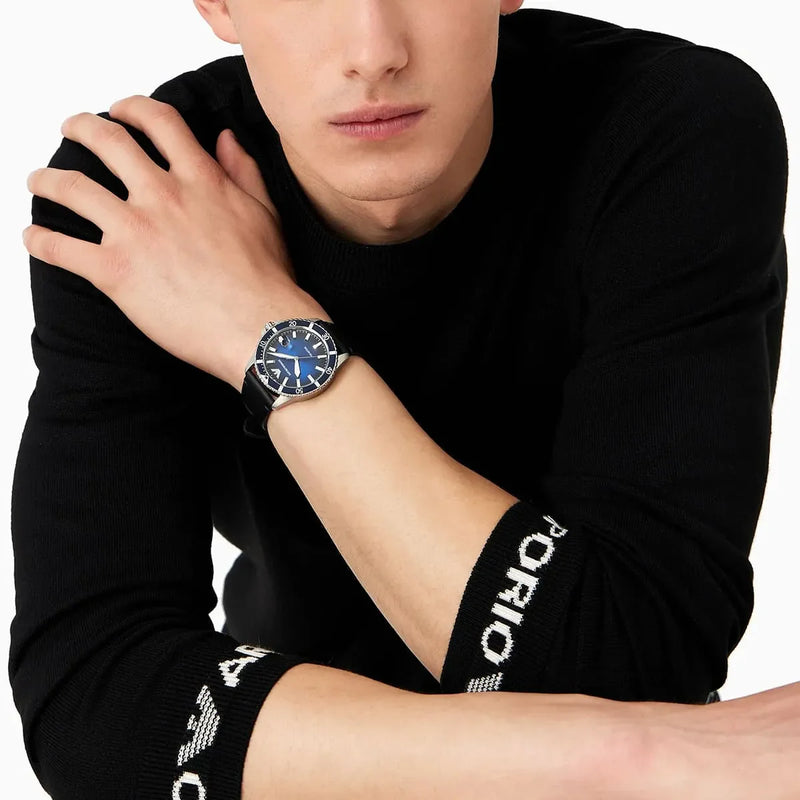 Emporio Armani Diver Three-Hand Quartz Blue Dial Blue Leather Strap Watch For Men - AR11516 Buy Now By Emporio Armani