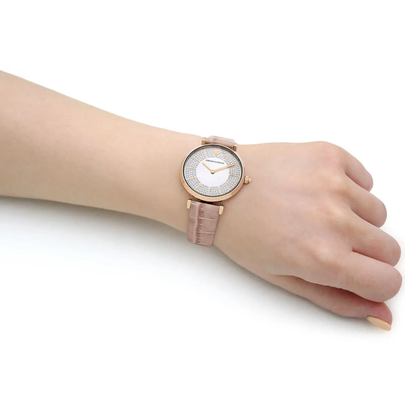 Emporio Armani Gianni T Bar Crystals Silver Dial Brown Leather Strap Watch For Women - AR11518 Buy Now By Emporio Armani