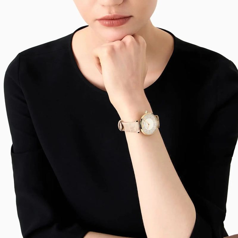 Emporio Armani Gianni T Bar Crystals Silver Dial Brown Leather Strap Watch For Women - AR11518 Buy Now By Emporio Armani