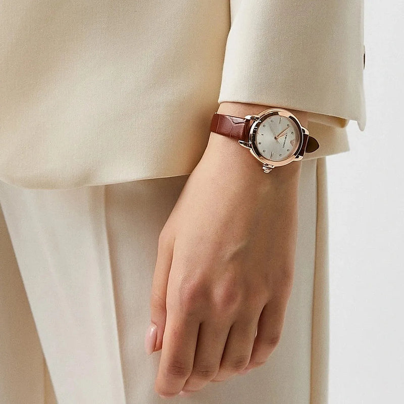 Emporio Armani Mia Quartz Silver Dial Brown Leather Strap Watch For Women - AR11525 Buy Now By Emporio Armani
