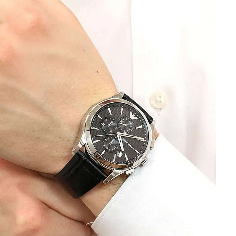 Emporio Armani Paolo Chronograph Black Dial Black Leather Strap Watch For Men - AR11530 Buy Now By Emporio Armani